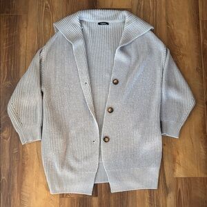 Long Gray Slouchy Knit Button-up Cardigan